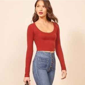 Reformation Paige Knit Crop Top - dark red